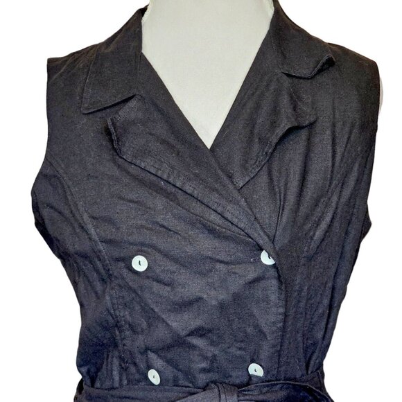 2000s Y2K Womens Medium Shirt Dress Linen Blend‎ Black Button Up Sleeveless - Picture 2 of 10